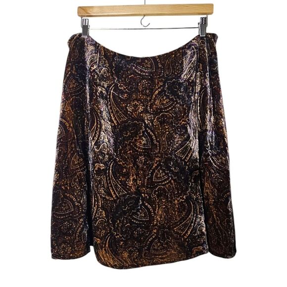 Lauren Home Dresses & Skirts - Lauren Ralph Lauren Silk Velvet Skirt 16W Paisley Brown Lining Knee Length Party